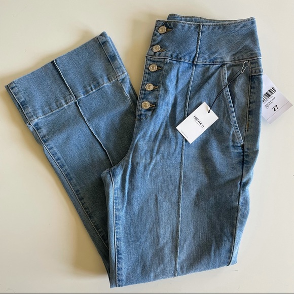 F21 CROPPED DENIM BUTTON UP JEANS - Picture 1 of 2